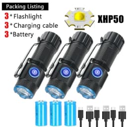 20W Mini Flashlight Super Bright P50 LED Flashlights with Tail Magnet 16340 Battery USB Rechargeable Camping Emergency Torch