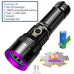 2024 New 80W 365nm UV Flashlight USB Rechargeable UV Light Powerful Black Light Flashlight for Pet Urine Detection, Resin Curing