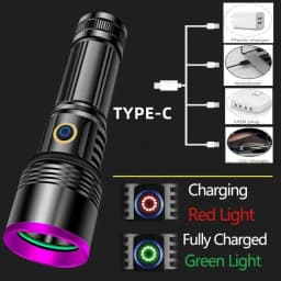 2024 New 80W 365nm UV Flashlight USB Rechargeable UV Light Powerful Black Light Flashlight for Pet Urine Detection, Resin Curing