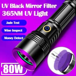 2024 New 80W 365nm UV Flashlight USB Rechargeable UV Light Powerful Black Light Flashlight for Pet Urine Detection, Resin Curing