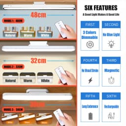 Remote Desk Lamp 48cm 30cm Magnetic Hanging Night Light USB Rechargeable Table Lamp LED Reading Light ForCabinet Bedside Mirror