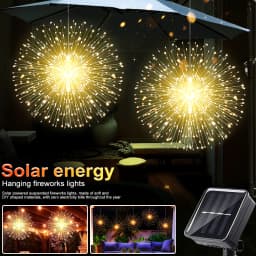 Solar Firework Lights Outdoor - 90/150/200 LEDs, 8 Modes, Copper Wire Hanging Fairy Lights For Yard, Patio, Tent,Party,Xmas