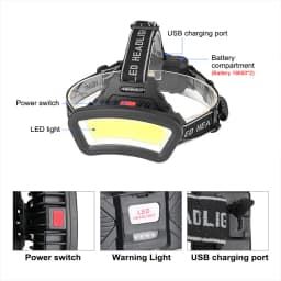 COB LED Headlamp USB Rechargeable Red White Light Fishing Headlight Waterproof Night Outdoor Camping Hunting Head Light Lantern