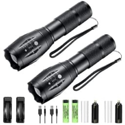 1/2 Pack Rechargeable LED Flashlight, Zoomable Flashlights Al Alloy Portable Handheld Flashlights with 5 Modes,Waterproof