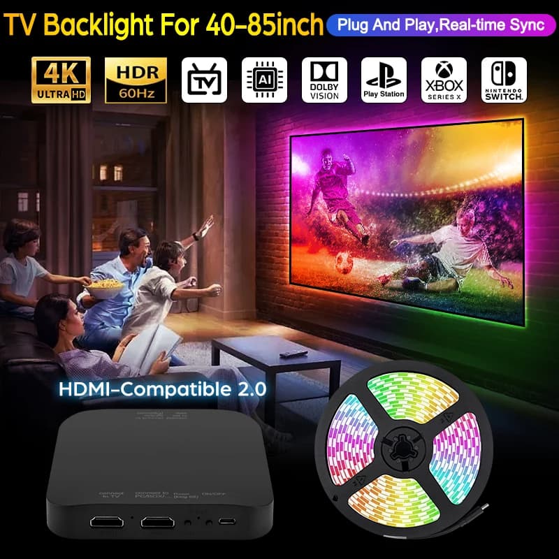 2026 New Ambient TV LED Backlight Sync to Screen For 40-85Inch Real-Time Sync LED Light Strip For 4K HDMI-Compatible 2.0 Device