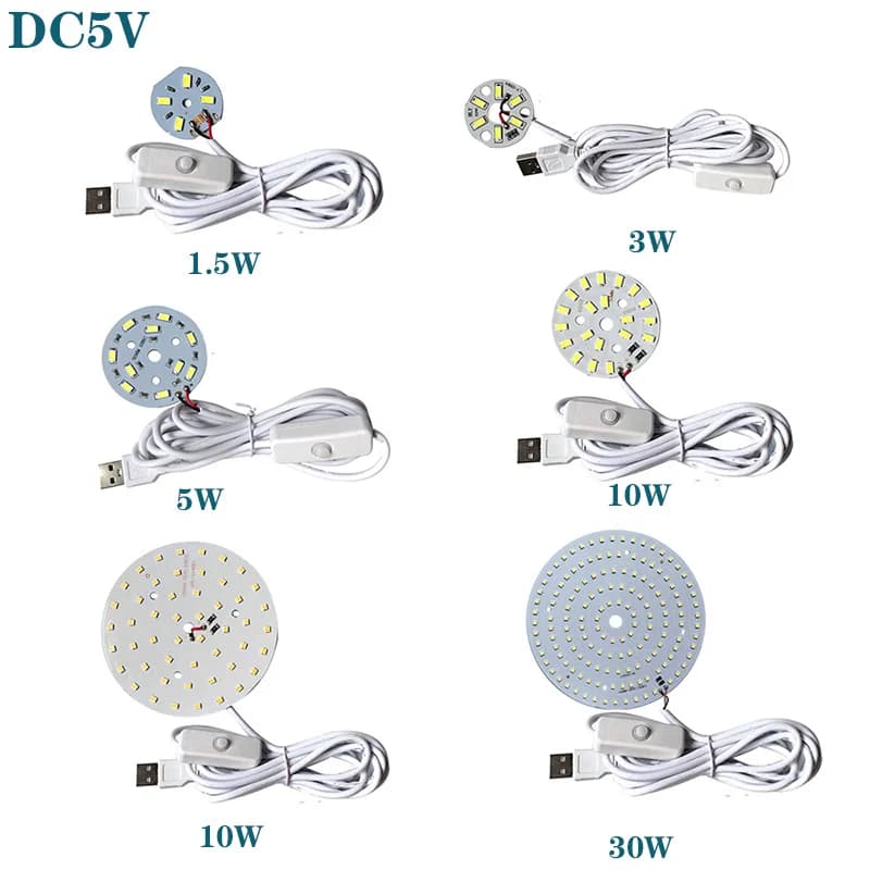 1Pcs DC5V Dimmable LED Chips SMD5730 LED Lamp USB Dimmer 2W 3W 5W 10W 30W Light Board White Warm Light with ON/OFF Switch Cable