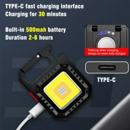 Heinast Mini LED Flashlight Magnetic COB Outdoor Camping Pocket Work Light 800 Lumens USB Rechargeable 7 Modes Spotlights