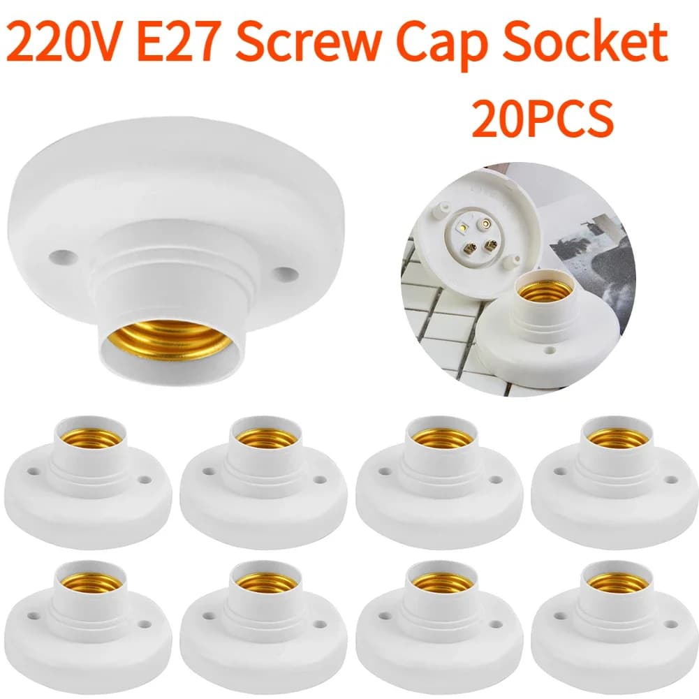20/1PCS 220V E27 Screw Lamp Stand Light Bulb Socket Holder Adapter Base Cap Socket White Ceiling Light Lamp Bulb Fixing Base