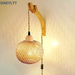Bamboo Lantern Wall Lamp Natural Rattan Wicker E27 Chandeliers Hand-Woven Bamboo Room Decor Lampshades Wall Light Fixtures