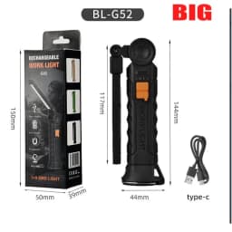 Powerful LED Flashlight USB Rechargeable COB Work Light Magnetic Lanterna Hanging Lamp with Built-in Battery Camping Torch