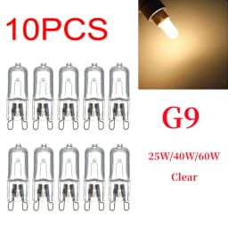 10pcs G9 AC 200-240V 25W 40W 60W Portable Warm Light Halogen Bulb Light Lamp 2700K Globe Capsule Clear Bulbs 2 Pin Base