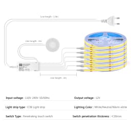 8MM Kitchen Shelf Led Light With Touch Sensor Switch Dimming COB Lights Hand Sweep Motion Under Cabinet Lamp Bedroom Lighting