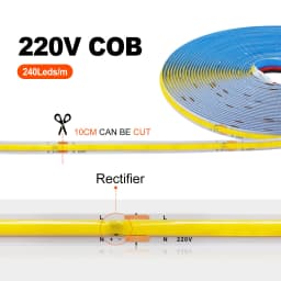 AC 220V COB LED Strip Light 5M 10M 20M 50M Flexible COB LED Tape with Adhesive Tape 240LEDs High Density Linear Lighting Ribbon