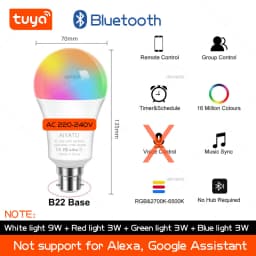 B22 Base UK TUYA Wifi Smart Bulb Bluetooth Lamps Led RGB Smart Light 220V Alexa Google Assisatnt Voice Control Timing APP Group