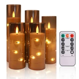 Flickering Flameless LED Pillar Candle Lights with Remote & Embedded Star String for Wishing Wedding Christmas Party Home Decor