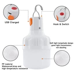 Outdoor LED Bulb USB Rechargeable Mobile Lamp Super Bright Portable Tent Market Hook Up Night Lights Camping Emergency Lights