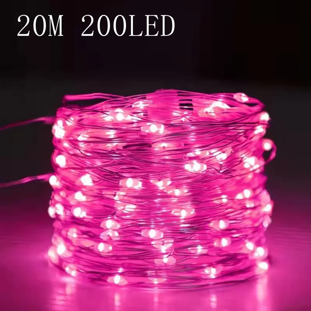 20m 200LED Fairy Light Battery Powered, Pink Copper Wire Starry Sky Light, Suitable for Bedroom, Christmas, Party Decoration