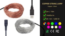 IP65 LED Copper Wire Fairy Lights DC 12V Powered Flexible String 5M 50Lamp 10M 100Lamps for Indoor Outdoor Party Festival Decor
