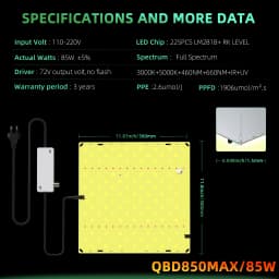 LED Grow Light 850W SM LM281b+ Diodes Quiet Fanless Full Spectrum Grow Light High PPFD For 5x5FT Coverage, Veg and Blooming