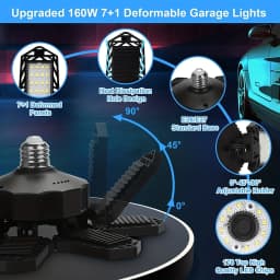 Deformable LED Bulb Garage Light with 3/5/8 Adjustable Panel LED Shop Night Lamp for Workshop Warehouse E26/E27 Ceiling Lighting