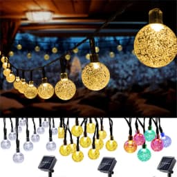 LED Solar Powered Crystal Ball Fairy String Lights Garden Party Outdoor Lamps
