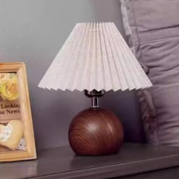 LED Bedside Table Lamp Cute Small Pleated Lamps for Nightstand Circular Walnut Ambient Light USB Bedroom Decoration Night Light