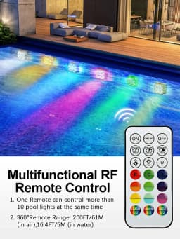 Underwater Lights LED Submersible Pool Lights Rechargeable 200FT Remote Control Swimming Pool Light with Timer Color changing