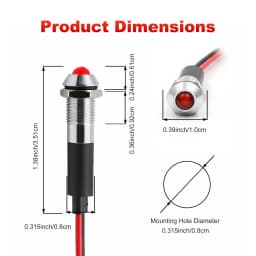 FILN 8mm 12V 24V Metal LED Flashing Indicator Light High-Head Single Flash Signal Lamp Pilot Dash Directional Wired Red Warning