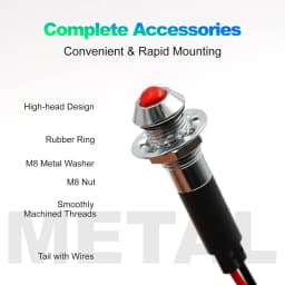 FILN 8mm 12V 24V Metal LED Flashing Indicator Light High-Head Single Flash Signal Lamp Pilot Dash Directional Wired Red Warning