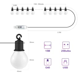 Smart G40 LED Bulb String Light 15M/30M Christmas Festoon USB Fairy Lights Garland For Room Outdoor Garden Camping Wedding Decor