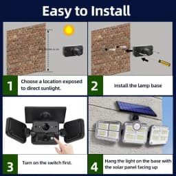 1 PACK Outdoor Motion Sensor Lamp, 4-Head Solar Power Light, 122 LED Solar Light, Flood Lights ,3000 Lumens,270° Lighting Range