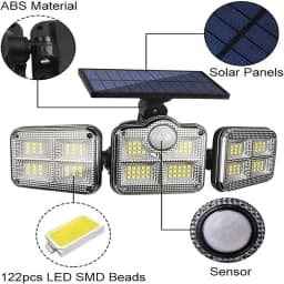 1 PACK Outdoor Motion Sensor Lamp, 4-Head Solar Power Light, 122 LED Solar Light, Flood Lights ,3000 Lumens,270° Lighting Range