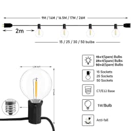 Festoon LED Globe String Fairy Lights G40 Outdoor For Christmas Birthday Party Garden Decor Garland Lamps Street Patio Backyard