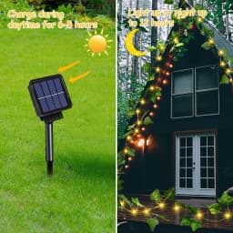 5/10M Solar Rattan Light String Outdoor Fairy Lamp 8 Mode Artificial Plant Leaf For Wedding Camping Garden Fence Decoration