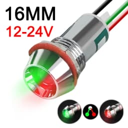 Two Color Metal Indicator Light Signal Lamp With Wire LED Waterproof Green Red 3V 6V 12V 24V 110V 220V 8MM 10MM 12MM 14MM 16MM