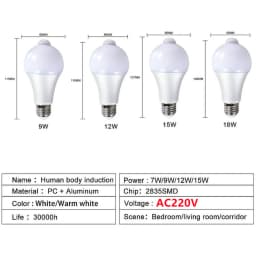 MunLii 220V E27 PIR Motion Sensor Lamp 12W 15W 18W LED Bulb with Motion Sensor Infrared Radiation Motion Detector Night Light