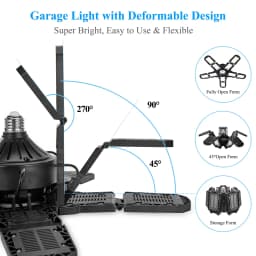 LED Garage Lights with 7/10+1 Adjustable Panels E26/E27 Ceiling Shop Work Lamp 150W 6500K Bulb for Workshop Industrial Lighting