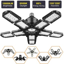 LED Garage Lights with 7/10+1 Adjustable Panels E26/E27 Ceiling Shop Work Lamp 150W 6500K Bulb for Workshop Industrial Lighting