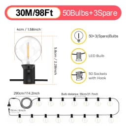 G40 LED Globe String Lights Outdoor, 3M/9M/15M IP65 Plastic Bulbs, Balcony Garland Fairy Lamps for Wedding Christmas Party Deco