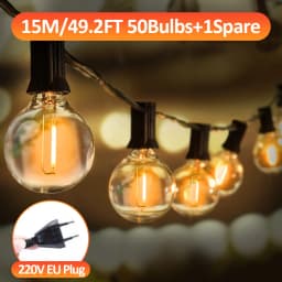 G40 LED Globe String Lights Outdoor, 3M/9M/15M IP65 Plastic Bulbs, Balcony Garland Fairy Lamps for Wedding Christmas Party Deco