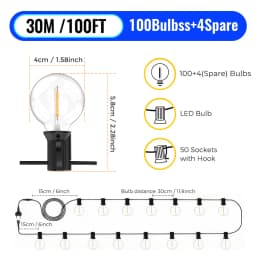 G40 LED Globe String Lights Outdoor, 3M/9M/15M IP65 Plastic Bulbs, Balcony Garland Fairy Lamps for Wedding Christmas Party Deco