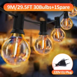 G40 LED Globe String Lights Outdoor, 3M/9M/15M IP65 Plastic Bulbs, Balcony Garland Fairy Lamps for Wedding Christmas Party Deco
