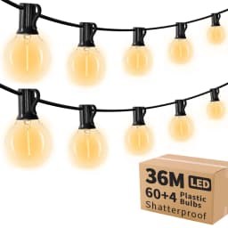 G40 LED 36 m Outdoor String Light with 64 Plastic Bulbs Attachable Outdoor String Light for Gardens, Weddings, Parties, Terraces