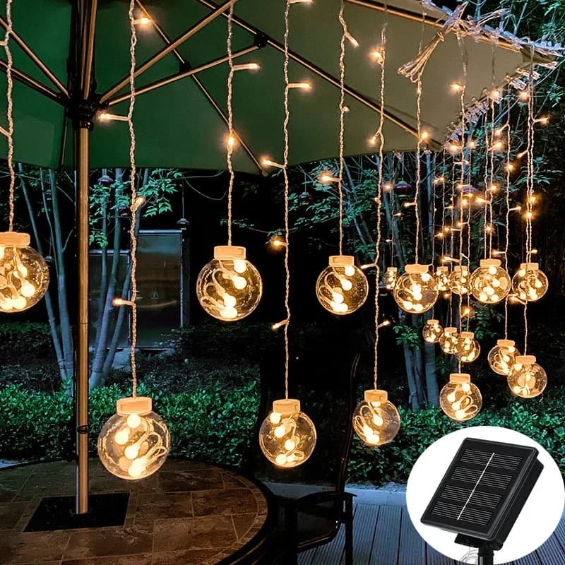 LED Solar Light Outdoor Waterproof Fairy Garland Votive Bottle Curtain String Light Christmas Party Lamp for Garden Decoration