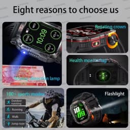 New 2.01-inch Outdoor Men Smart Watch 3ATM Waterproof Bracelet 600Mah Battery Compass LED Flashlight Bluetooth Call Smartwatches