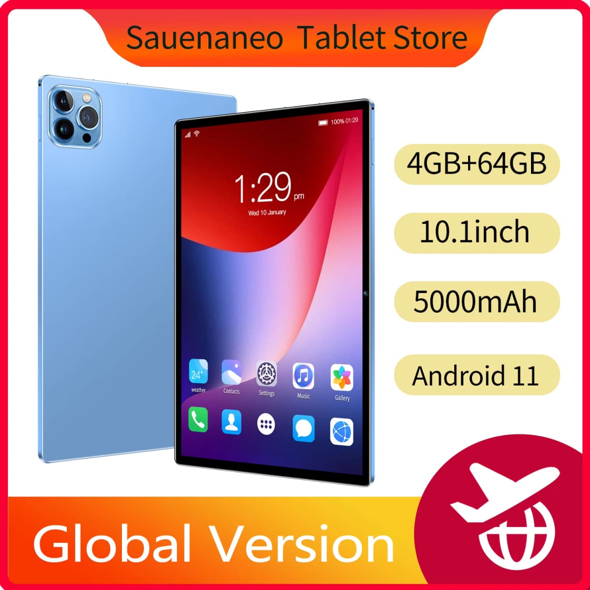 New 10.1-inch Tablet Pc 4GB RAM 64 ROM Supports video Calls Dual cameras Google Octa core Android 11.0 5000mAh Battery