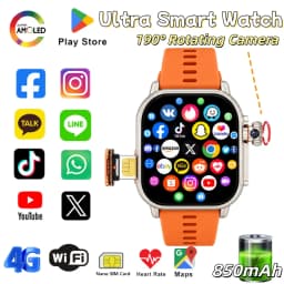 New Ultra Smart Watch 4G SIM Card 2.06''AMOLED Screen GPS WIFI 190°Rotating Camera Video Call Google Play Android Smartwatch