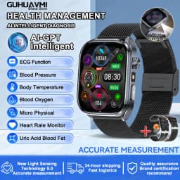 2026 New Body Fat Analysis Health Smart Watch For Men Women ECG Heart Uric Acid Blood Pressure 2.0" AMOLED Clock Call Smartwatch