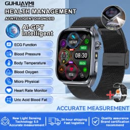 2026 New Body Fat Analysis Health Smart Watch For Men Women ECG Heart Uric Acid Blood Pressure 2.0" AMOLED Clock Call Smartwatch