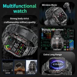 2026 Rugged Military Smart Watch Men Outdoor Watches lP68 Waterproof 2.01" Al Voice Bluetooth Call Smartwatch For Android lOS